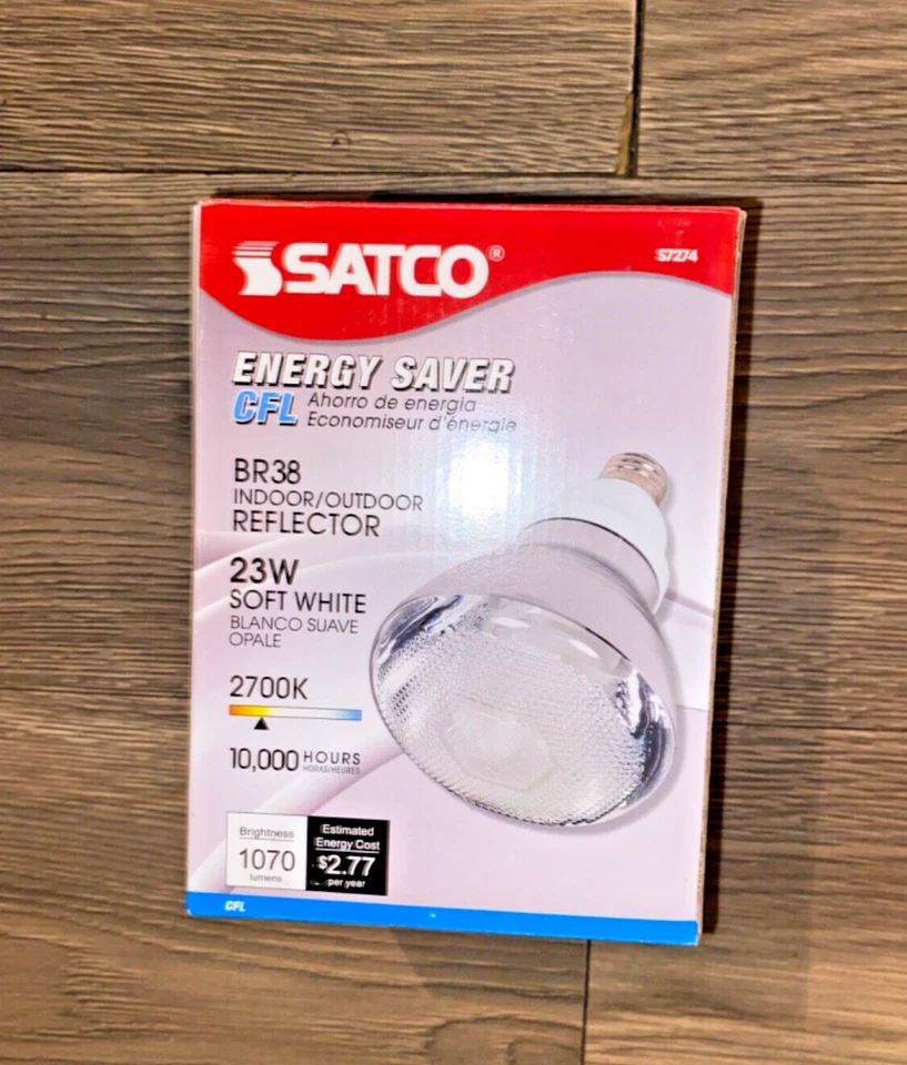 SATCO S7274 23W BR38 CFL 2700K INDOOR/OUTDOOR REFLECTOR FLOODLIGHT BULB - Image 1 of 3