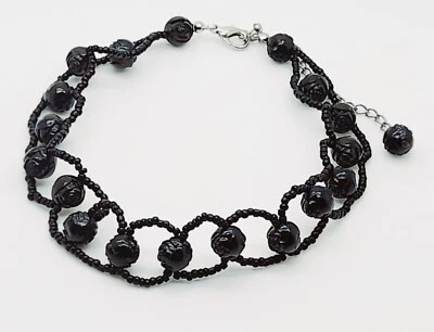 Handmade black Seed bead black plastic color party fashion choker necklace #3 - Image 1 of 4