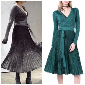 The Ceri Metallic Pleated Wrap Dress H18 - Picture 1 of 11
