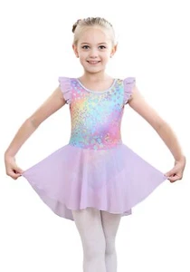 Kids Girls Classic Ruffle Sleeve Tutu kirted Leotard Dress for Dance Gymnasti... - Picture 1 of 6