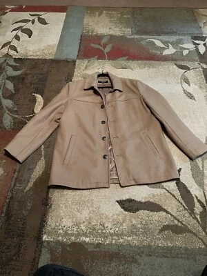 Camel Rivet Wool Blend Button Front Mid Length Coat Men's Size XL Warm Winter - Image 1 of 4