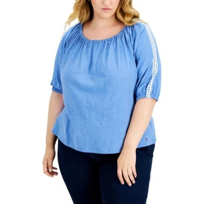 Tommy Hilfiger Mujer Plus Manga Burbuja Cuello Barco Pullover Top Camisa Talla 1X Foto 1 de 4
