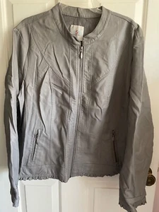 Gray "Pleather" Jacket, OSO Casuals, W/Ruffles, 2X - Picture 1 of 8