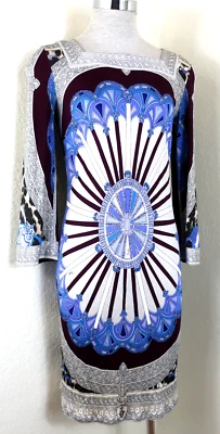 Mini Vestido Vintage EMILIO PUCCI Azul Estampado L/S Seda Bodycon XS Pequeño 0 2 4 Foto 1 de 4
