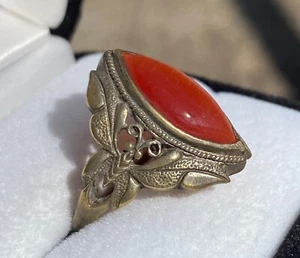 Vintage Antico Art Déco Ottone Farfalla Occhio di Gatto Falena? Anello taglia 10 - Foto 1 di 15