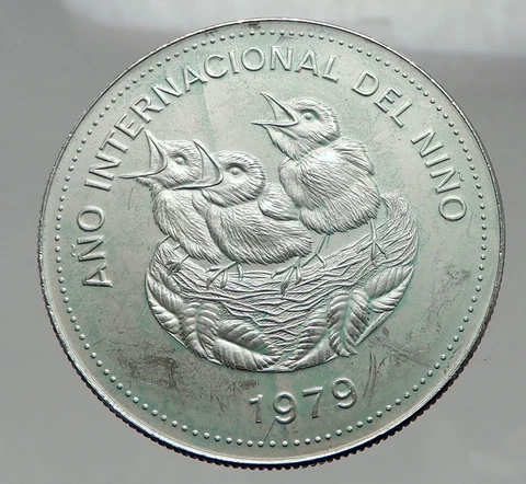 1979 COSTA RICA International Year of Children LARGE Silver Coin w BIRDS i63021 Cover