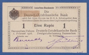 GERMAN EAST AFRICA -- 1 RUPIE ( 1.2.1916 ) -- V3 -- SC- / aUNC -- PICK 20a . - Picture 1 of 2
