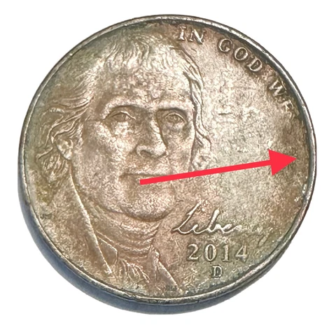 2014D Jefferson Nickel Struck Through Grease Error Trust Missing Cover