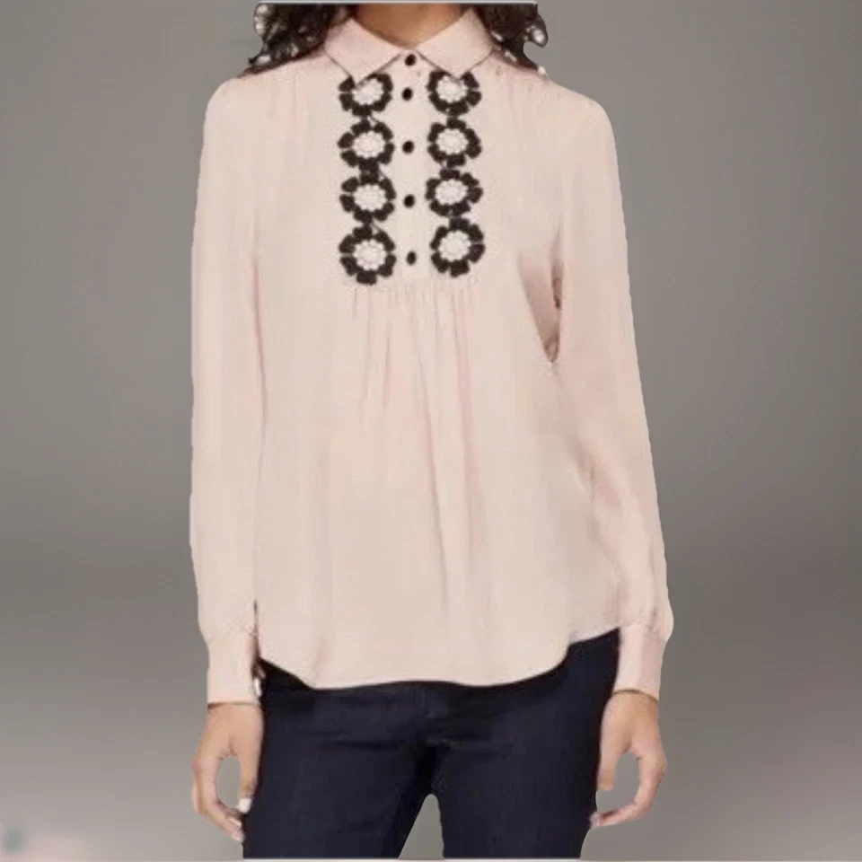 Kate Spade маргаритки кружева шелковая блузка, размер M, офис бизнес повседневный женский - Изображение 1 из 4