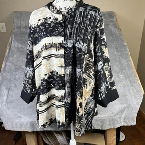 Ali Miles Jacke Damen 2X Abstrakt Knopfleiste Tunika Bluse Top Art - Bild 1 von 14