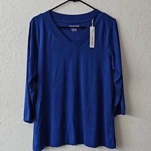 CHICO'S V Neck Band Tee 3/4 Length Sleeves Size 2 Large - Picture 1 of 6