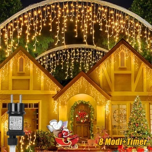 5/10/15m LED Eisregen Lichterkette Beleuchtung Außen Weihnachtsdeko Timer 31V - Bild 1 von 20