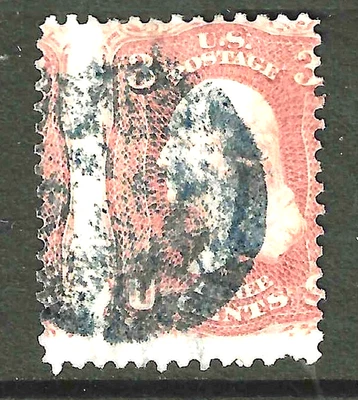 Sc #65 Misperf Error & Fancy Cancel 3 Cent Washington 1861-62 Civil War US 68B74 - Image 1 of 2