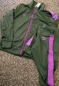 Umbro Track olivgrün mit lila Streifen durchgehender Reißverschluss Damengröße M - Bild 1 von 5
