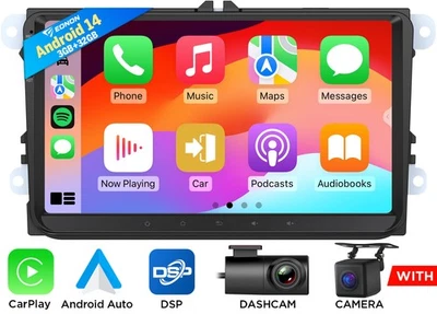 DVR+CAM+ Android 14 9" Autoradio Navi CarPlay Für VW Golf 5 6 Passat Touran Polo - Bild 1 von 4