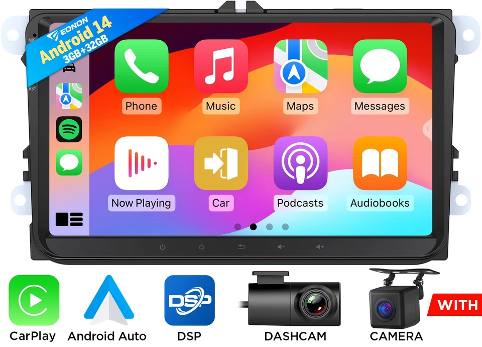 DVR+CAM+ Android 14 9" Autoradio Navi CarPlay Für VW Golf 5 6 Passat Touran Polo - Bild 1 von 4