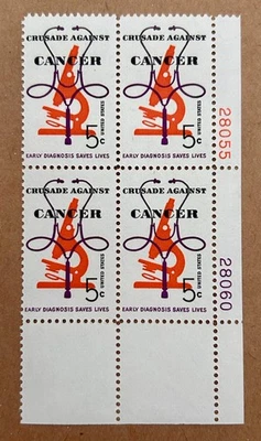 Scott #1163 Crusade Against Cancer , 1965 US 5c Stamp Block, mnh, og, vf - Image 1 of 2