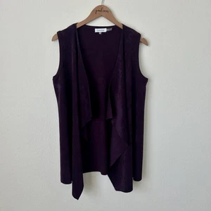 Calvin Klein Vest Womens Small Sleeveless Open Front Waterfall Drape Layer Plum - Picture 1 of 7