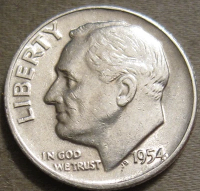 SELLING AS SHOWN - 1954 P ROOSEVELT DIME *** 90% SILVER *** 608 - Image 1 of 4