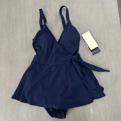 Profile by Gottex Navy Blue 1 PC V Neck Tie Knot Swimdress Sz 6 NWT $148 - Image 1 of 4