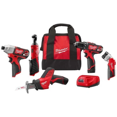 Brand New Milwaukee 2498-25 M12 12V Li-Ion Cordless 5-Tool Combo Kit - Image 1 of 4