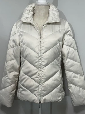 Kenneth Cole 反应白色奶油羽绒夹克拉链绗缝外套中号 — 第 1/2 张图片