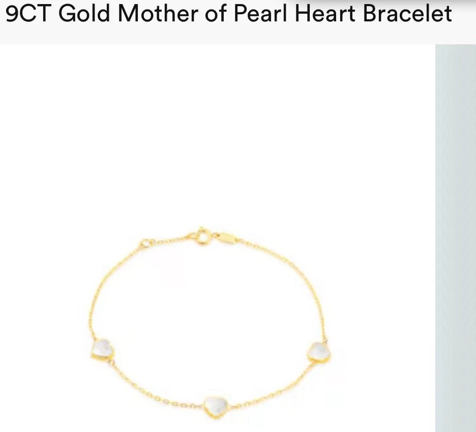 9ct gold mother of pearl Heart bracelet 7.5” 375 Hall Marked Lovely Golden Boxed - Image 1 of 4