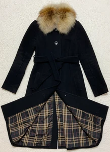 Abrigo de lana para mujer Burberry Blue Label con piel de zorro negro talla 38 envío rápido - Imagen 1 de 19