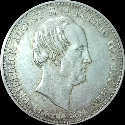 Saxony 1854 aUnc 1/3 Taler Thaler Silver Coin August V Germany German State - Image 1 of 4