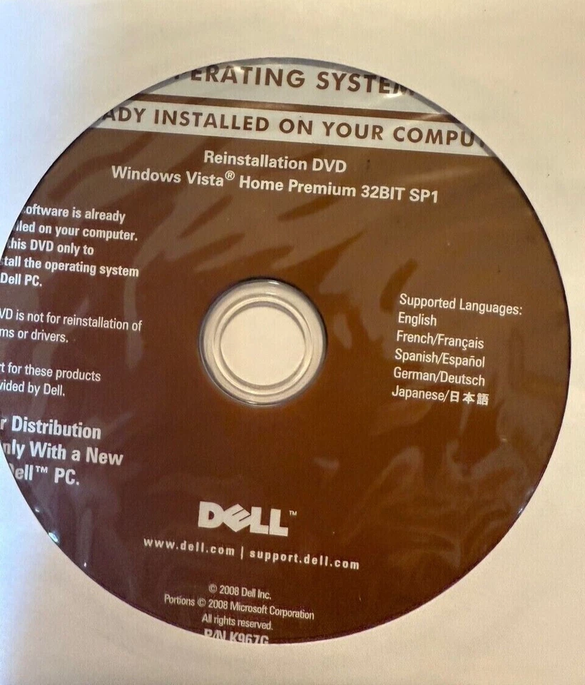 Dell Operating System Reinstallation DVD - Windows Vista Home Premium 32 bit SP1 - Image 1 of 1