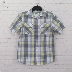 Urban Pipeline Shirt Boys Large Gray Yellow Plaid Short Sleeve Button Up Casual - Picture 1 of 9