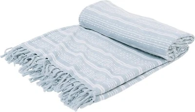 ELISABETH YORK Chenille Stripe Fog Bed Throw Throw Fog Foto 1 de 3