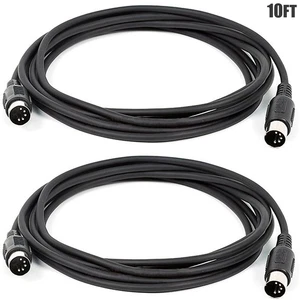 2 Pcs 10FT MIDI DIN 5 Pin Male to Male Pro Audio Cable Cord Molded Black - Picture 1 of 2
