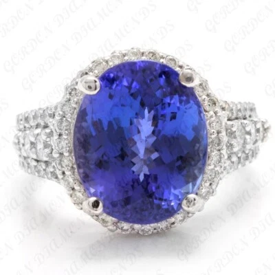 9.5ct Oval Cut Natural Tanzanite & Diamond Engagement Ring 18K White Gold Plated - Image 1 of 4