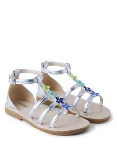 GYMBOREE GIRLS FLOWER GLADIATOR SANDALS ISLAND GETAWAY - SILVER SIZE 5 NWT - Picture 1 of 11