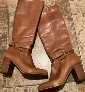 MICHAELS KORS ARLEY HIGH HEEL RIDING BOOTS LUGGAGE LEATHER ( WOMENS 8.5 ) - Picture 1 of 4