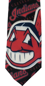 Vintage Cleveland Indians 1996 Ralph Marlin Chief Wahoo Men's Dress Tie EUC - Picture 1 of 6