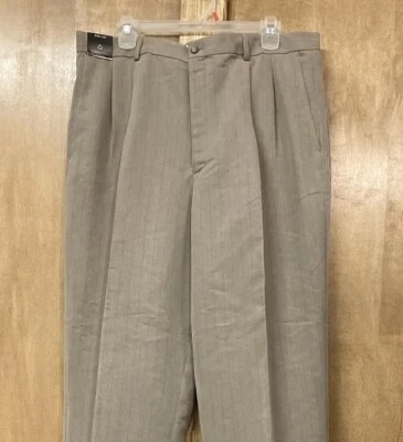 Pantalones de vestir Claiborne para hombre talla 38/32 marrón poliéster elástico plisado poliéster Foto 1 de 4