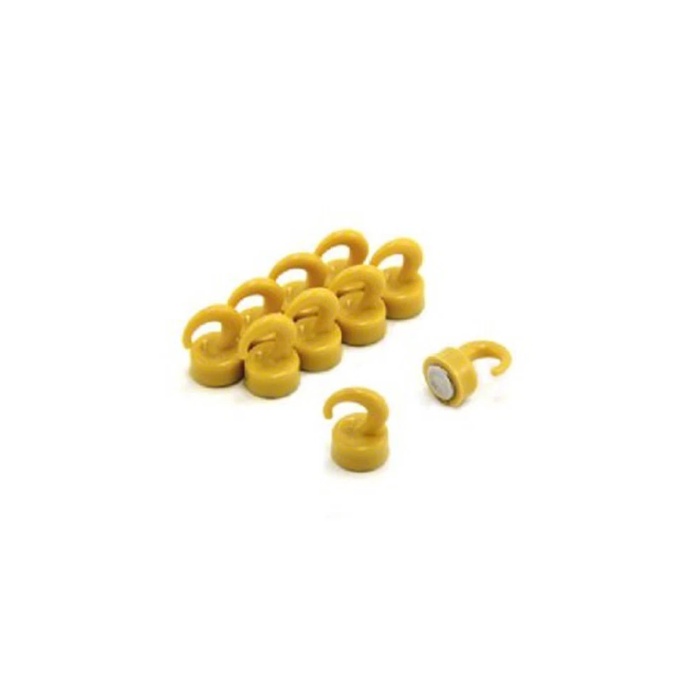 Yellow Plastic Mini Magnetic Hooks - 12mm dia x 20mm tall - 1kg Pull