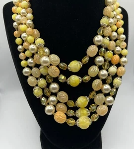 Collar Vintage Cinco Hilos Firmado Japón Cuentas Amarillas Cierre Gancho - Imagen 1 de 4