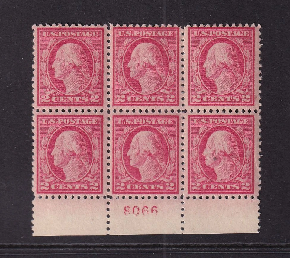 1917 Washington 2c carmine Sc 499 MHR with original gum OG, plate block (3N - Image 1 of 1