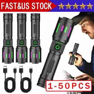 35000000 Lumen Super Bright LED Tactical Flashlight Rechargeable Work Light Lot - Picture 1 of 21