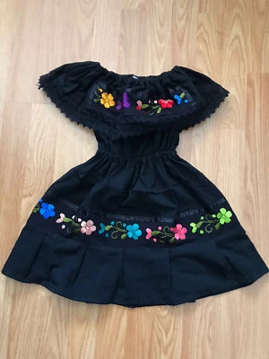 Toddler Mexican Embroidered Orange Floral Dress Ruffled Lace Trim Party Fiesta - Image 1 of 4