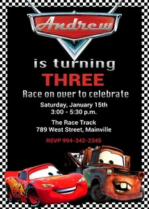 Cars, Lightning McQueen, Mater, Race Car, Birthday Party Invitation - Picture 1 of 1