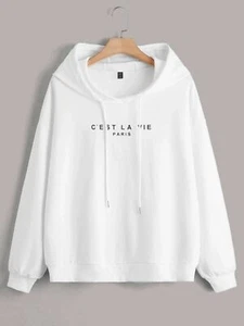 SHEIN Plus Size Slogan Graphic Drop Shoulder Drawstring Hoodie Size 16 NWT - Picture 1 of 4
