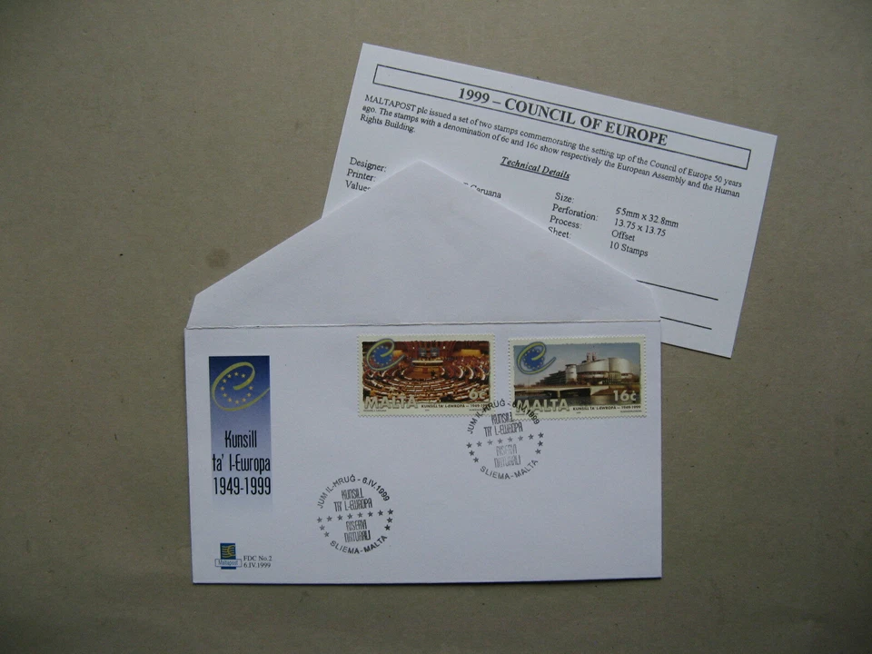 MALTA, cover FDC to Germany 1999, Council of Europe, Strassbourg - Image 1 of 1