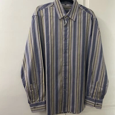 Salvatore Ferragamo 100% algodón para hombre a rayas camisa de vestir de lujo talla XL Foto 1 de 4