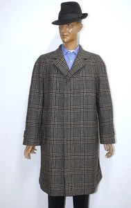 50/60s Grey Prince of Wales Wool Mens Raglan Coat BURBERRYS Sz L Made in England - Picture 1 of 11