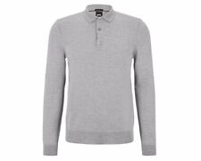 Hugo Boss Bono L 50476357 Men's Virgin Wool Polo Shirt Grey Sweater