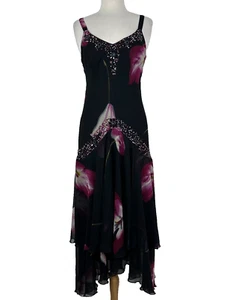 Midnight Velvet Black Asymmetrical Beaded Fairycore Whimsigoth Midi Dress Sz M - Picture 1 of 19